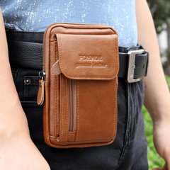 Top Layer Cowhide Men's Mobile Phone Bag Wearing A Belt 13 97 15 24 Cm