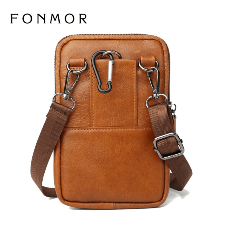 Top Layer Cowhide Men's Mobile Phone Bag Wearing A Belt 13 97 15 24 Cm