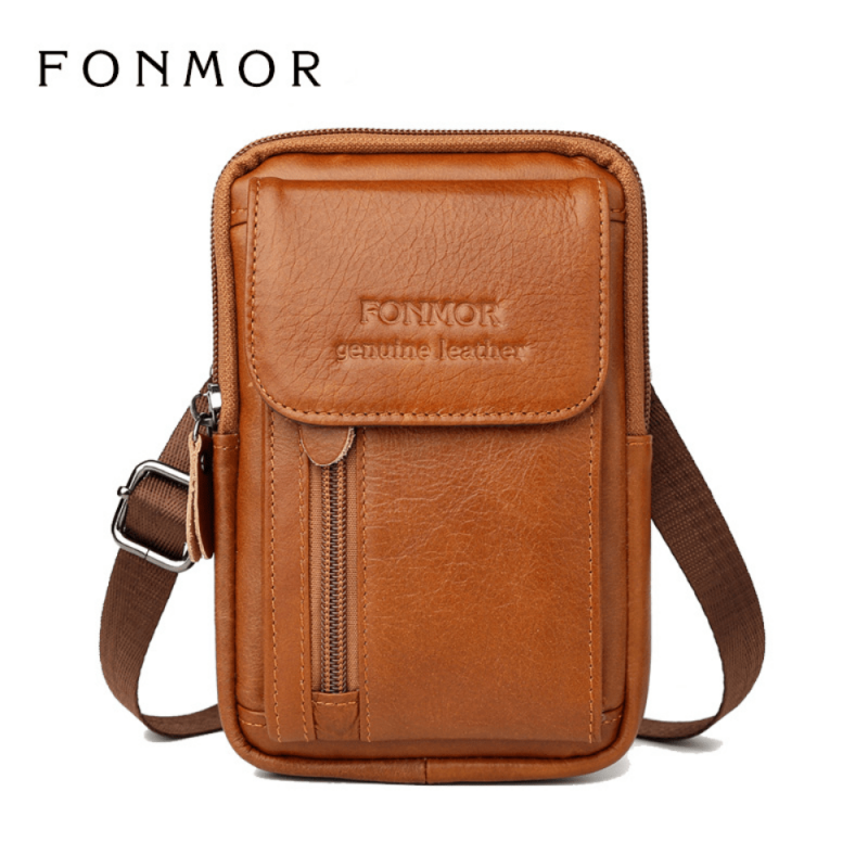 Top Layer Cowhide Men's Mobile Phone Bag Wearing A Belt 13 97 15 24 Cm