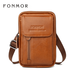 Top Layer Cowhide Men's Mobile Phone Bag Wearing A Belt 13 97 15 24 Cm