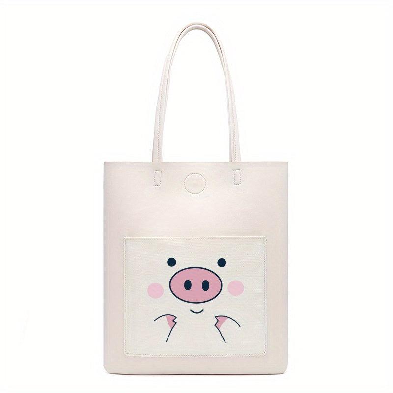Cartoon Pig Print Shoulder Bag Large Capacity Handbag