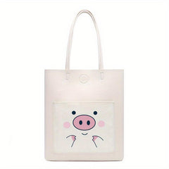 Cartoon Pig Print Shoulder Bag Large Capacity Handbag