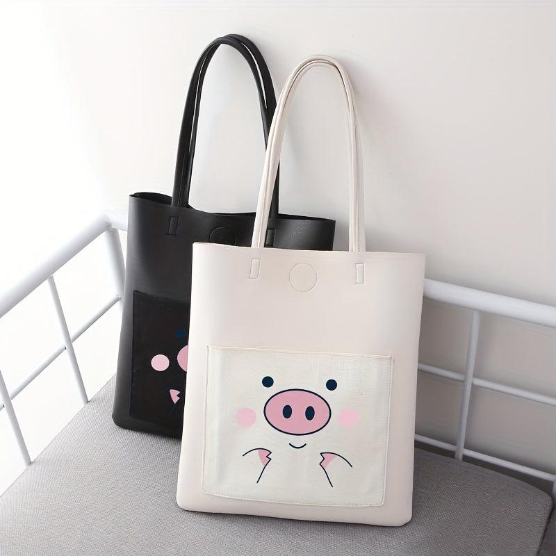Cartoon Pig Print Shoulder Bag Large Capacity Handbag
