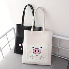 Cartoon Pig Print Shoulder Bag Large Capacity Handbag