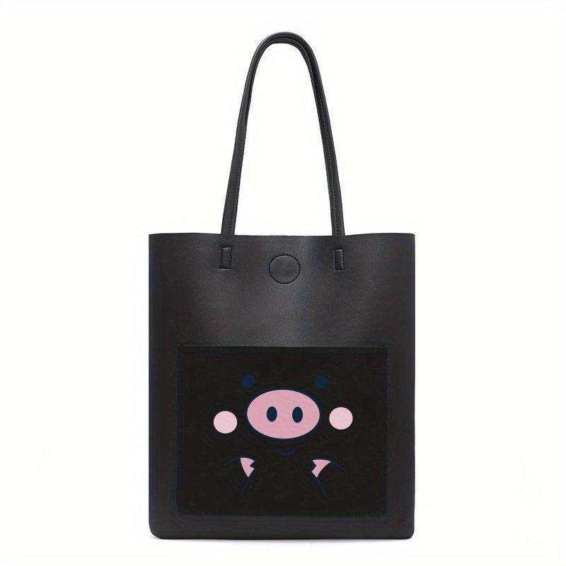 Cartoon Pig Print Shoulder Bag Large Capacity Handbag