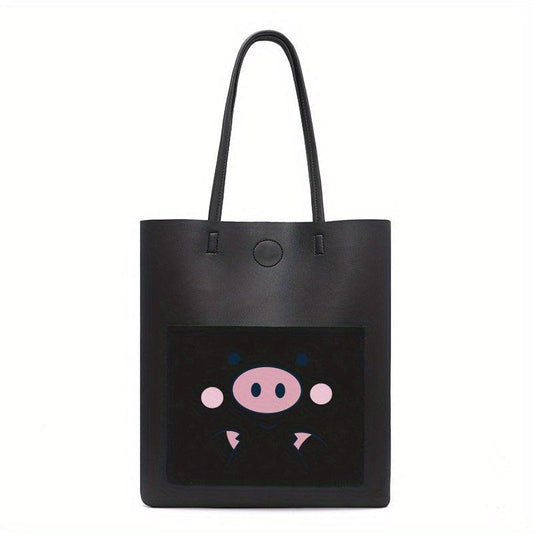 Cartoon Pig Print Shoulder Bag Large Capacity Handbag