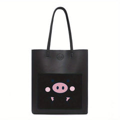 Cartoon Pig Print Shoulder Bag Large Capacity Handbag