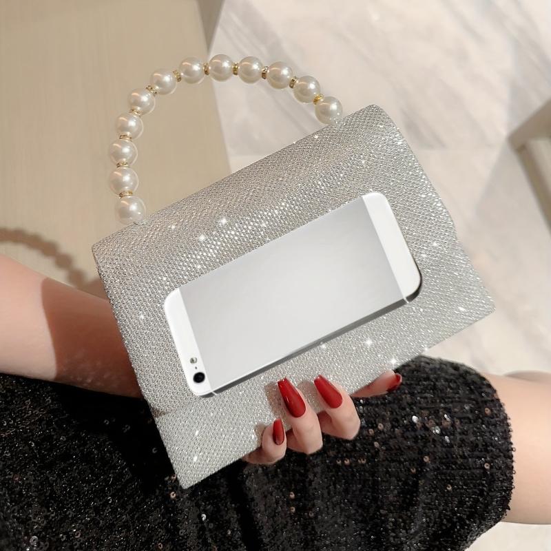 Elegent Sequin Glitter Clutch with Metal Chain Handle