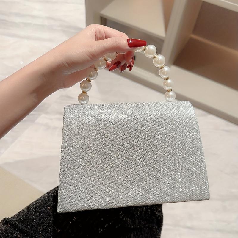 Elegent Sequin Glitter Clutch with Metal Chain Handle