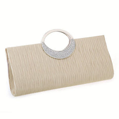 Ruched Clutch Bag Rhinestone Decor Evening Bag For Party All Match Purse