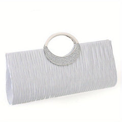 Ruched Clutch Bag Rhinestone Decor Evening Bag For Party All Match Purse