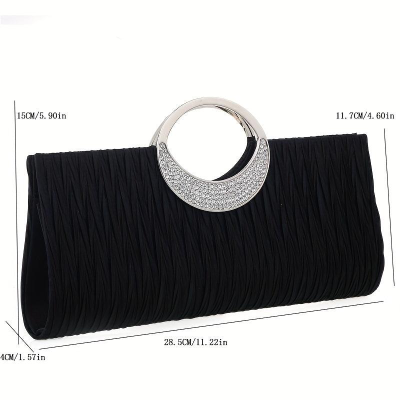 Ruched Clutch Bag Rhinestone Decor Evening Bag For Party All Match Purse