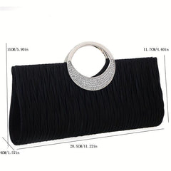 Ruched Clutch Bag Rhinestone Decor Evening Bag For Party All Match Purse