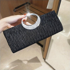 Ruched Clutch Bag Rhinestone Decor Evening Bag For Party All Match Purse
