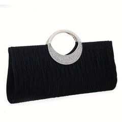 Ruched Clutch Bag Rhinestone Decor Evening Bag For Party All Match Purse
