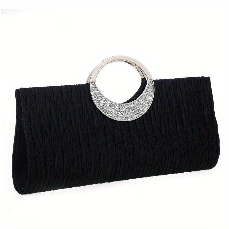 Ruched Clutch Bag Rhinestone Decor Evening Bag For Party All Match Purse