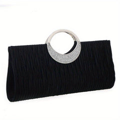 Ruched Clutch Bag Rhinestone Decor Evening Bag For Party All Match Purse