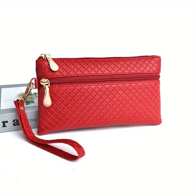 Argyle Embossed Clutch Bag Square Handbags Women's Zipper Wrist Purses