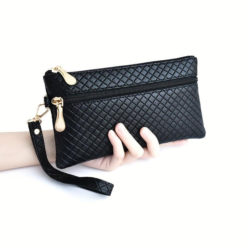 Argyle Embossed Clutch Bag Square Handbags Women's Zipper Wrist Purses