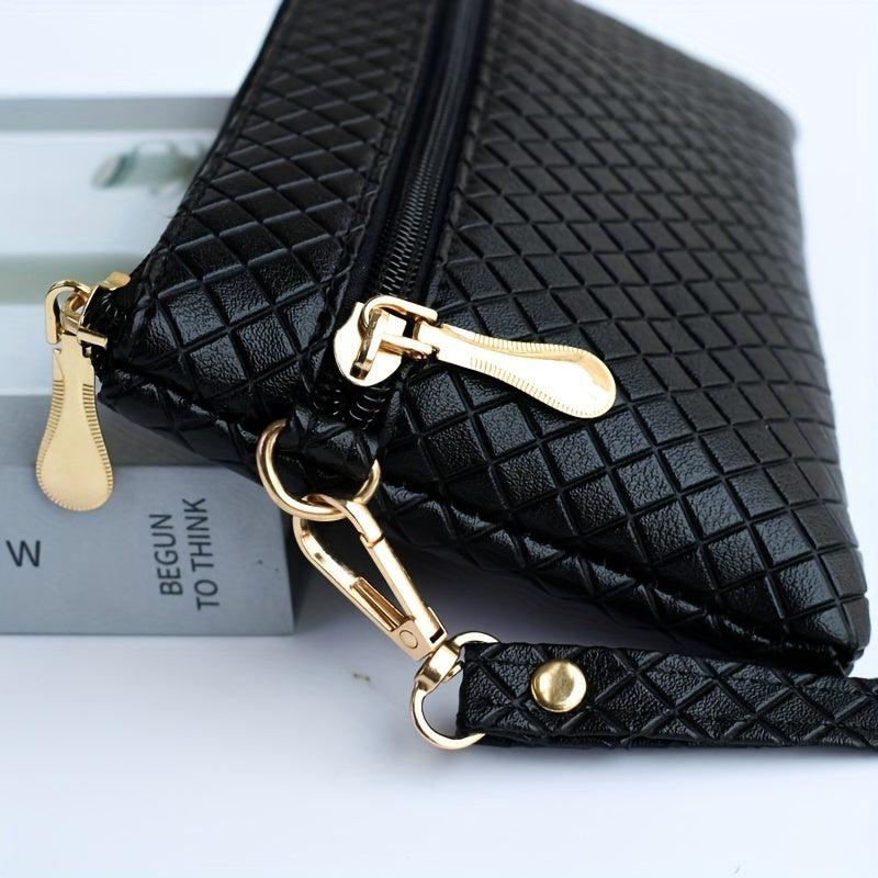 Argyle Embossed Clutch Bag Square Handbags Women's Zipper Wrist Purses