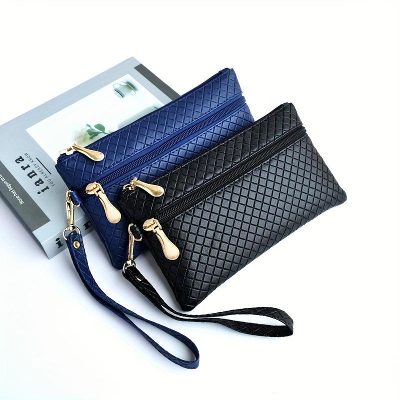 Argyle Embossed Clutch Bag Square Handbags Women's Zipper Wrist Purses