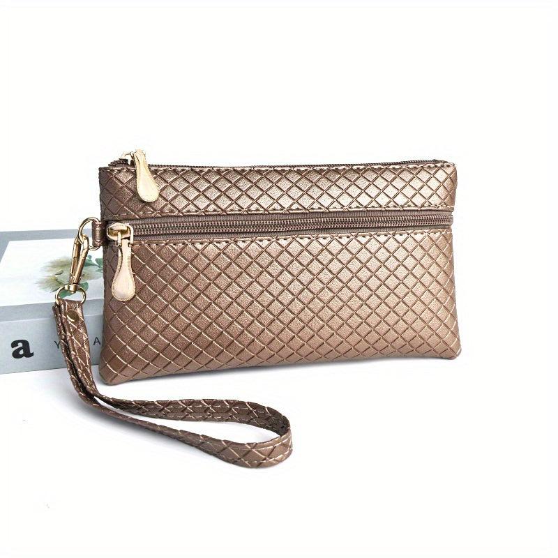 Argyle Embossed Clutch Bag Square Handbags Women's Zipper Wrist Purses