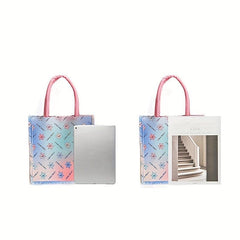 Floral Pattern Waterproof Tote Bag Letter Print Top Handle Handbag