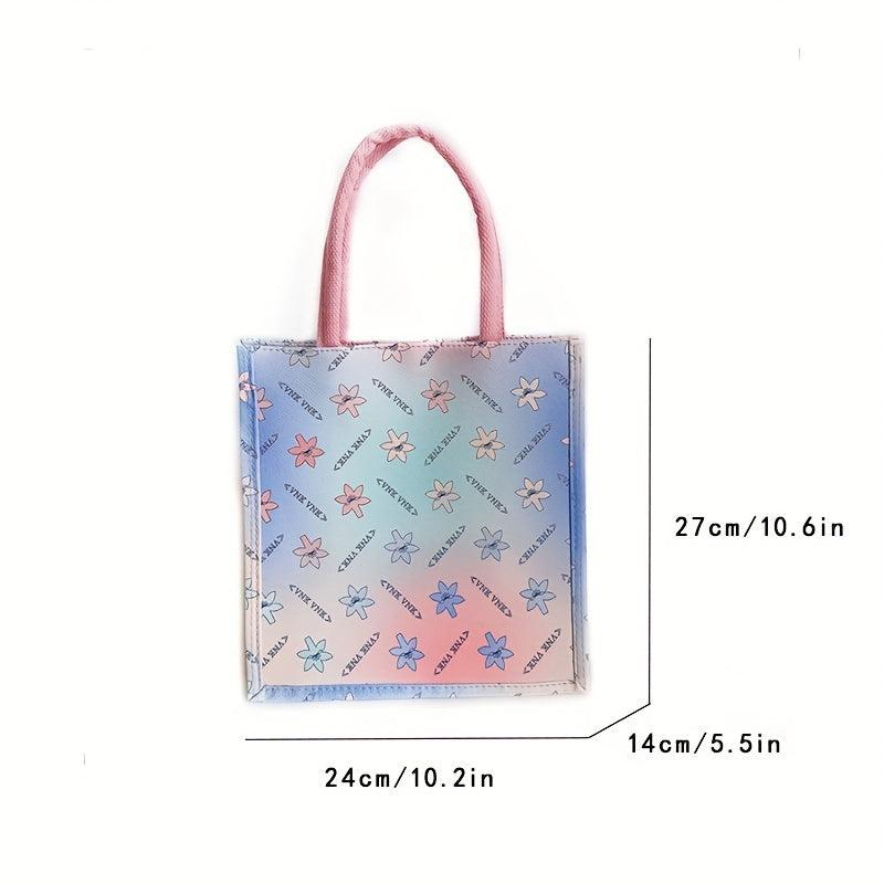 Floral Pattern Waterproof Tote Bag Letter Print Top Handle Handbag
