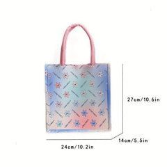 Floral Pattern Waterproof Tote Bag Letter Print Top Handle Handbag
