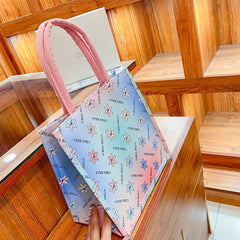 Floral Pattern Waterproof Tote Bag Letter Print Top Handle Handbag
