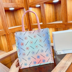 Floral Pattern Waterproof Tote Bag Letter Print Top Handle Handbag