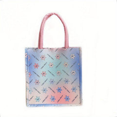 Floral Pattern Waterproof Tote Bag Letter Print Top Handle Handbag
