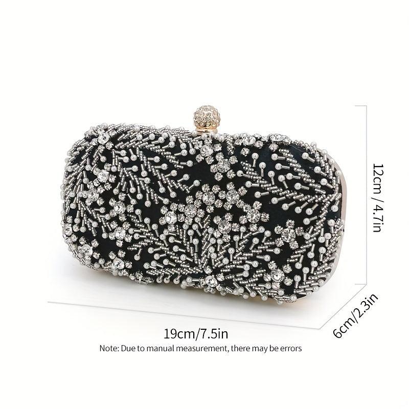 Faux Pearl & Diamond Clutch Bag Metal Chain Handbag