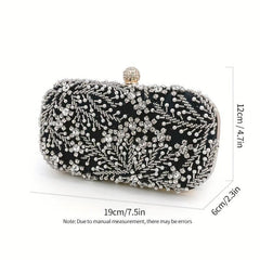 Faux Pearl & Diamond Clutch Bag Metal Chain Handbag