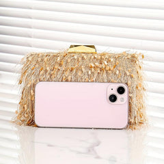 Metal Chain Clutch Textured Frame Purse Wedding Party Bag