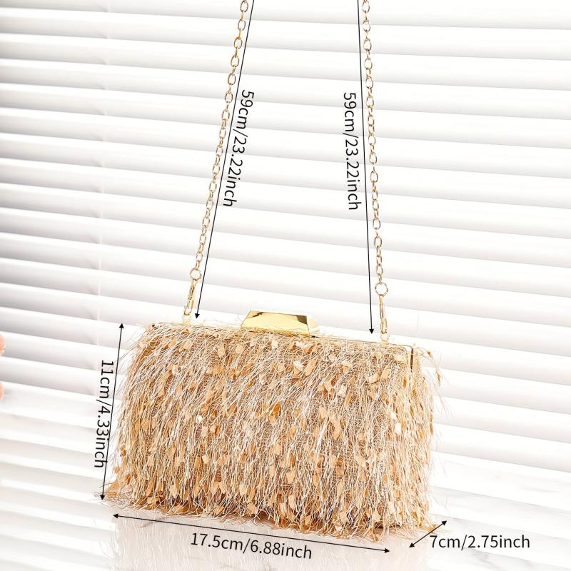 Metal Chain Clutch Textured Frame Purse Wedding Party Bag
