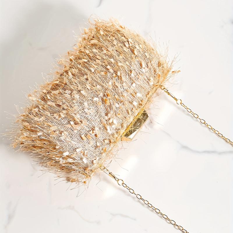 Metal Chain Clutch Textured Frame Purse Wedding Party Bag