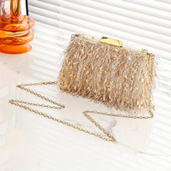 Metal Chain Clutch Textured Frame Purse Wedding Party Bag