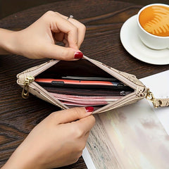 Long Wallet Faux Leather Clutch Purse Phone Bag with Wristlet
