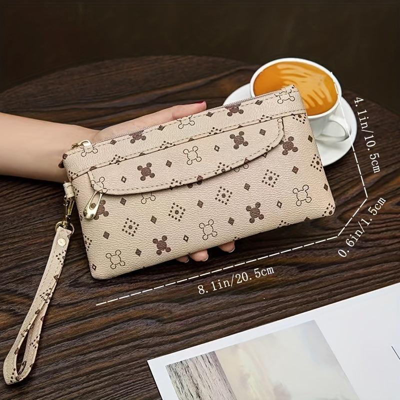 Long Wallet Faux Leather Clutch Purse Phone Bag with Wristlet