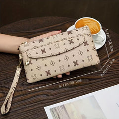 Long Wallet Faux Leather Clutch Purse Phone Bag with Wristlet