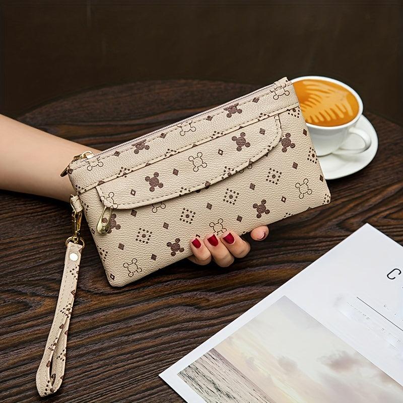 Long Wallet Faux Leather Clutch Purse Phone Bag with Wristlet