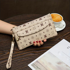 Long Wallet Faux Leather Clutch Purse Phone Bag with Wristlet