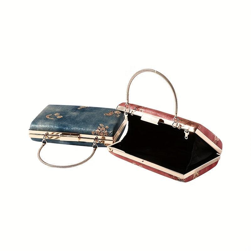 Vintage Flower Silk Evening Bag Top Ring Clutch Purse Women's Wedding Handbags