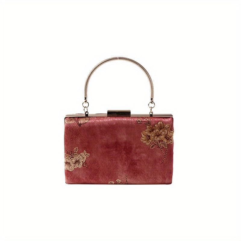 Vintage Flower Silk Evening Bag Top Ring Clutch Purse Women's Wedding Handbags