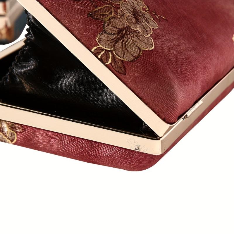 Vintage Flower Silk Evening Bag Top Ring Clutch Purse Women's Wedding Handbags