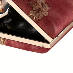 Vintage Flower Silk Evening Bag Top Ring Clutch Purse Women's Wedding Handbags