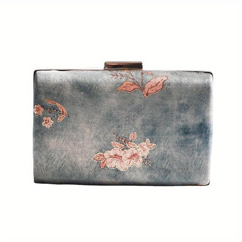 Vintage Flower Silk Evening Bag Top Ring Clutch Purse Women's Wedding Handbags