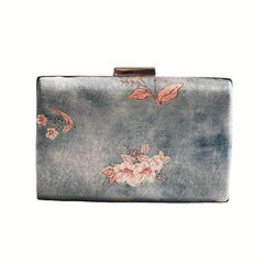 Vintage Flower Silk Evening Bag Top Ring Clutch Purse Women's Wedding Handbags