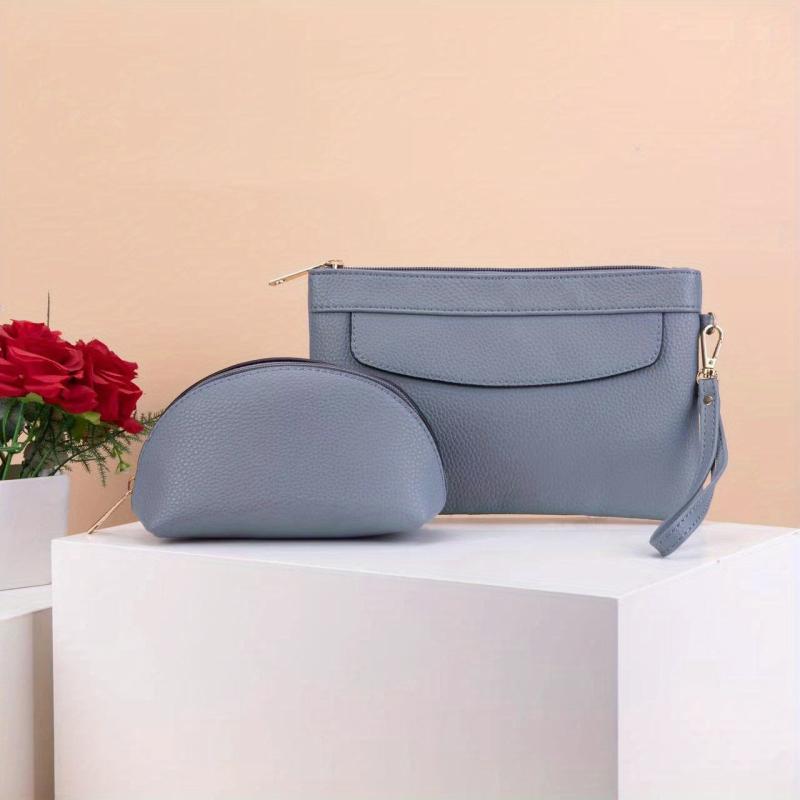 2pcs Long Clutch Purse & Shell Shape Wristlet Wallet
